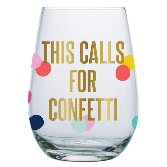 Creative Brands Slant Collections Stemless Wine Glass, 20-Ounce, This Calls For Confetti
