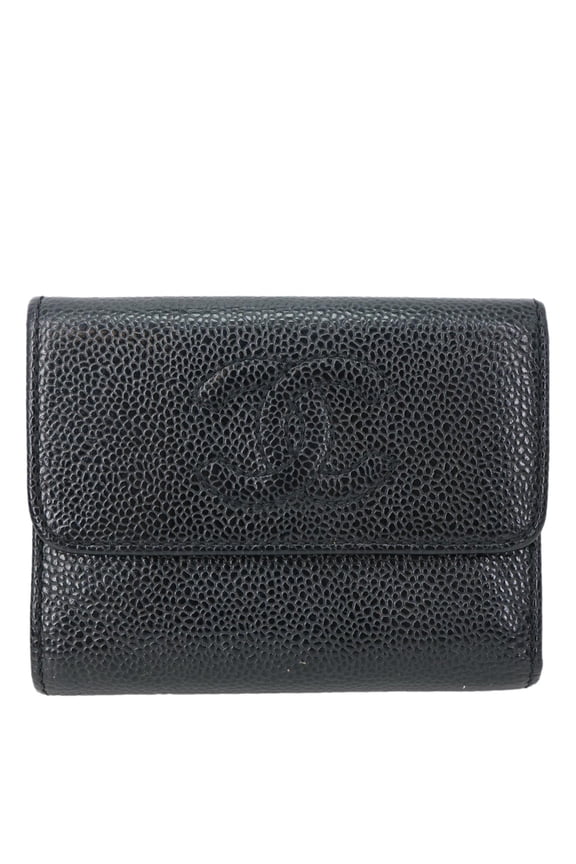 Pre-Owned Chanel Timeless CC Flap Caviar Leather Card Holder Black