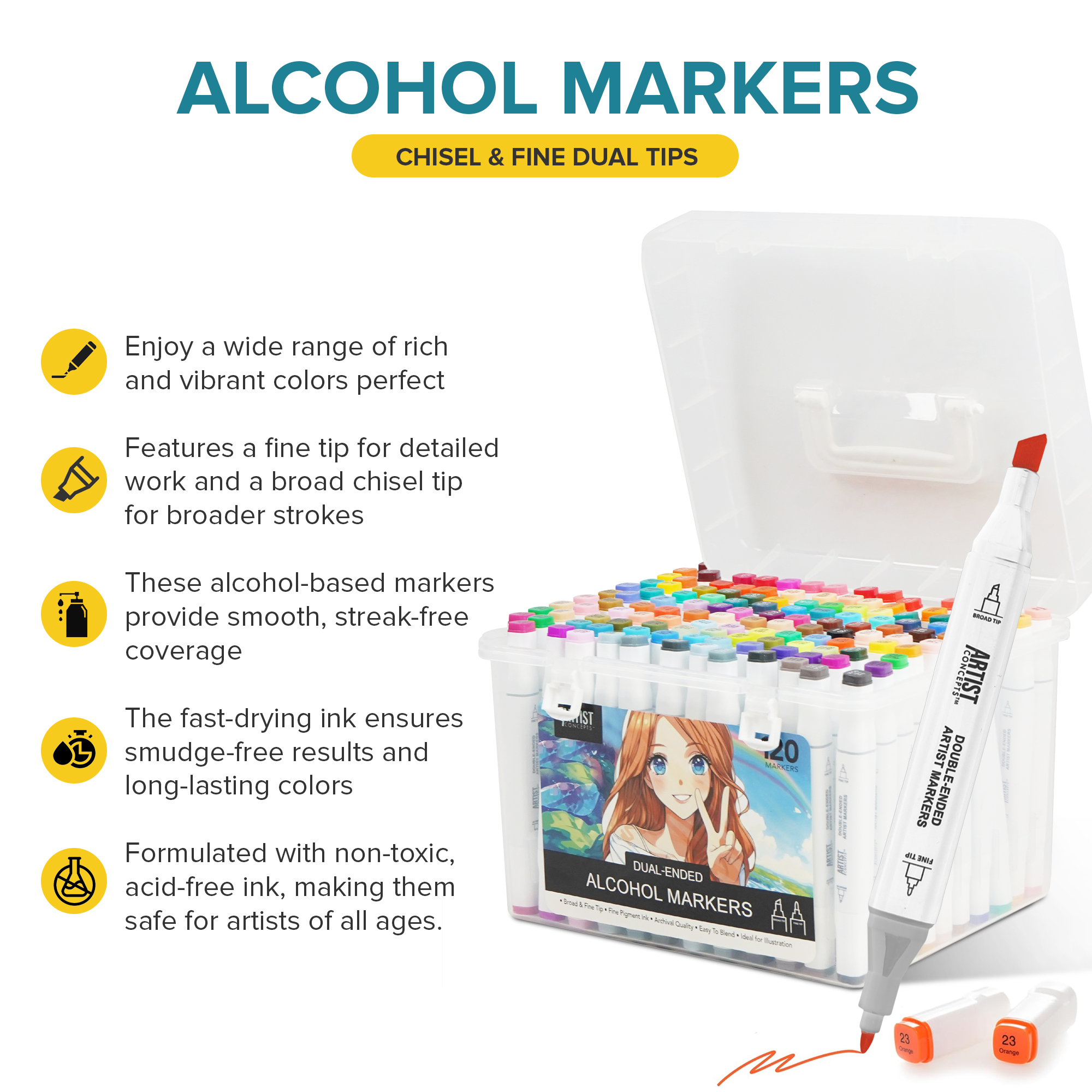 Artist Concepts 120-Count Dual Tip Alcohol Markers photo 6