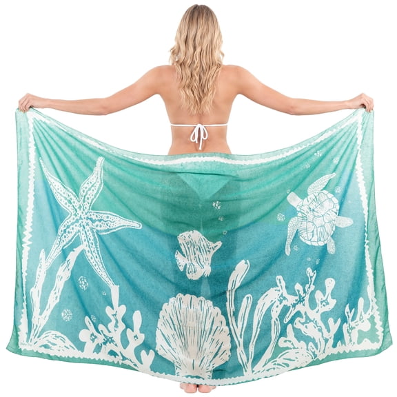 HAPPY BAY Women's Beachwear Sarong Coverups Bikini Skirt Cover up Summer Wraps Swimwear Beach Wrap Skirts for Women One Size Underwater Animals, Green