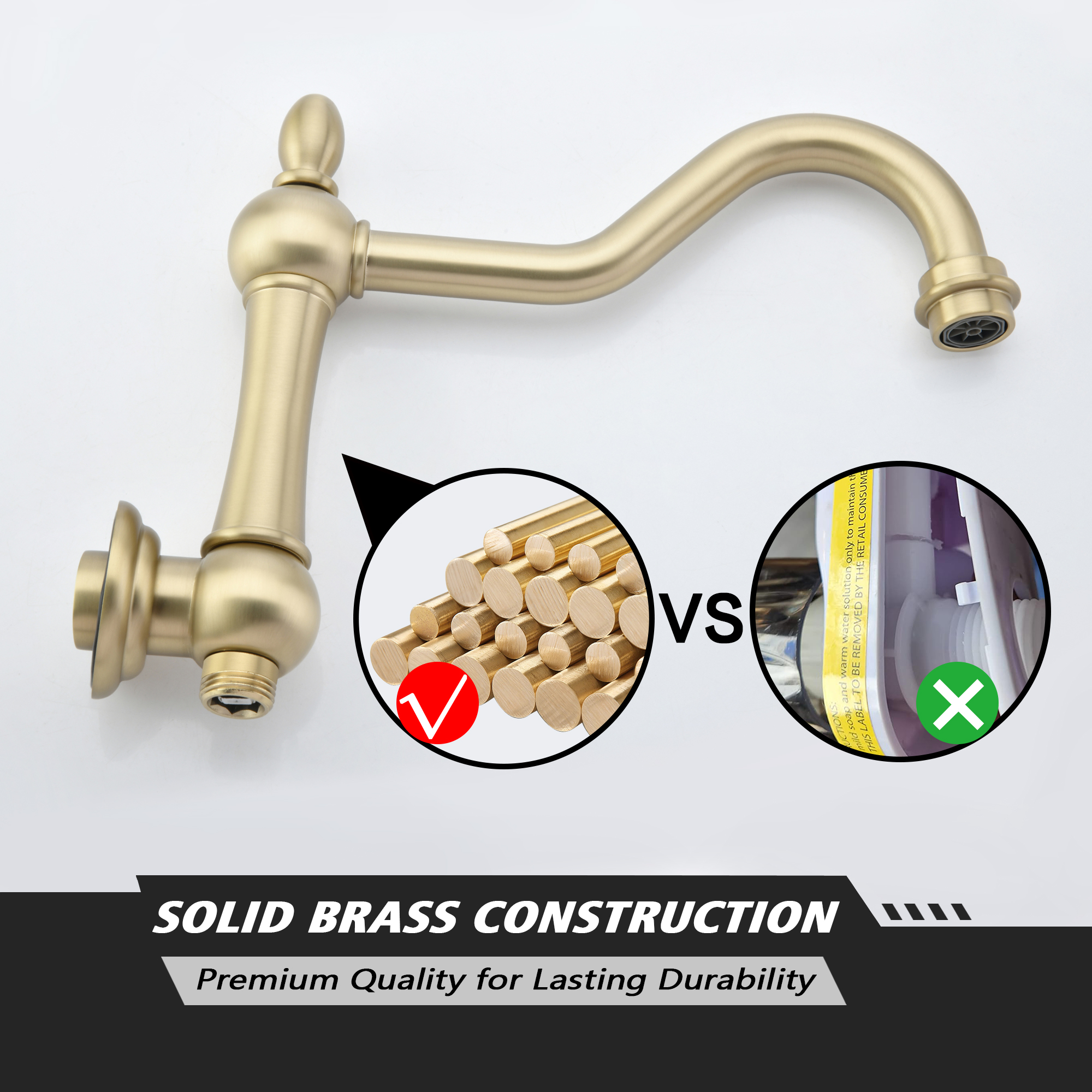 SUMERAIN Brushed Gold Wall Mount Tub Faucet with Hand Shower, Traditional Bathtub Faucet Set Including Rough-in Valve