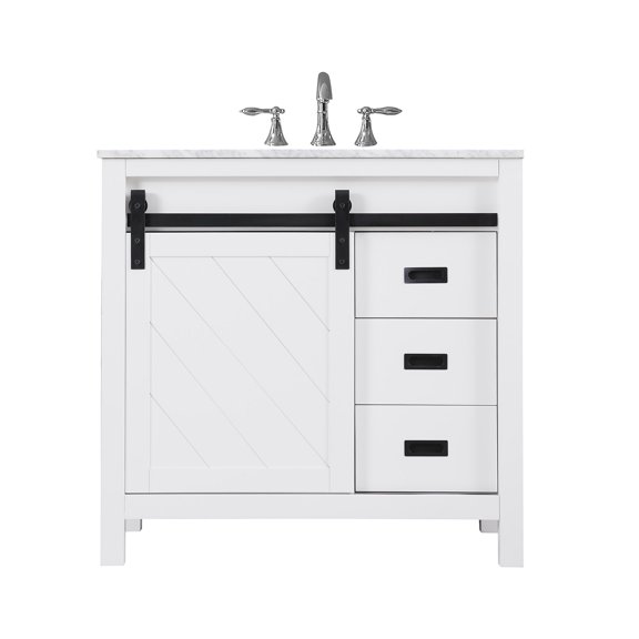 Kinsley 36" Carrara White Marble Countertop Single Vanity w/o Mirror White
