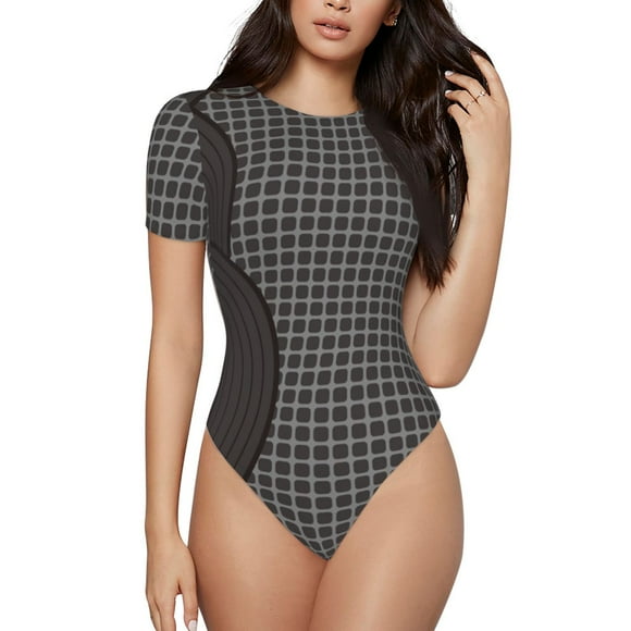 Vsdgher Vinyl Records Prinr Short Sleeve Body suit for Womens, Sexy Onesie One Piece Round Neck Bodysuit Shapewear Tummy Control-Small