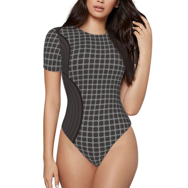 Fotbe Vinyl Records Body de Mujer con Cuello Redondo y Mangas Cortas, Sin Mangas Ajustado, Suave, Cómodo y Básico-Small