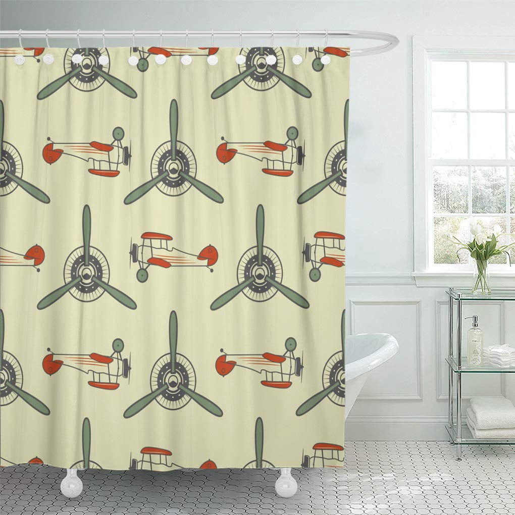 Yusdecor Vintage Airplane Pattern Old Biplanes Propeller And Symbols Aircraft Retro Bathroom Decor Bath Shower Curtain 66x72 Inch Walmart Canada
