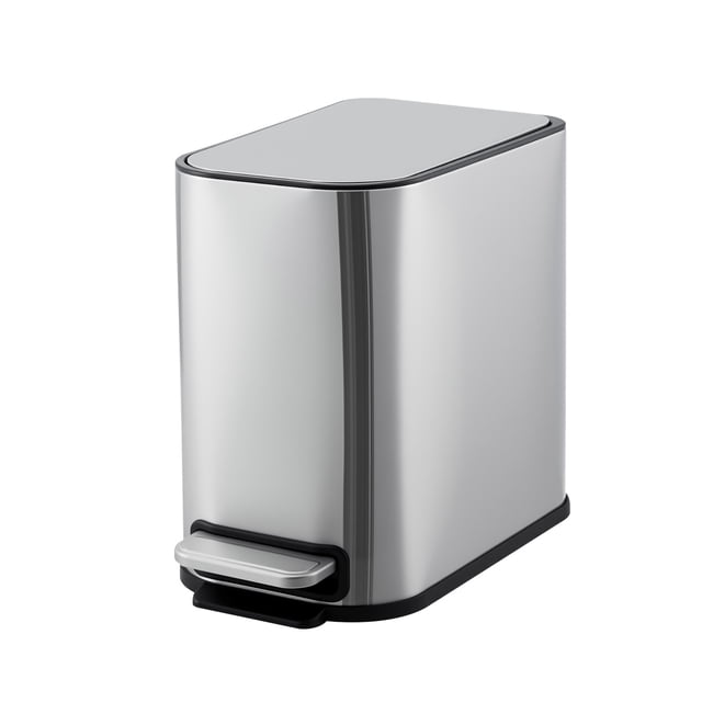 Stainless Steel 8L Step Trash Can, Compact Vertical Garbage Bin with Removable Inner Bucket,Fingerprint Resistant, for Bathroom, Bedroom, Kitchen & Office