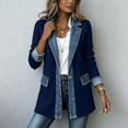 thumbnail image 6 of Lumtrix Womens Denim Patchwork Collared Shirt Jacket Casual Long Sleeve Button Front Denim Trim Blazer Lightweight Shacket Navy S, 6 of 9