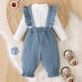 thumbnail image 4 of mgoYE Newborn Baby Girl Fall Outfits 6 9 12 18 24M Ribbed Long Sleeve Rompers Suspender Overalls Pants Sets Infant 2Pcs Clothes(Blue,6-9 Months), 4 of 6