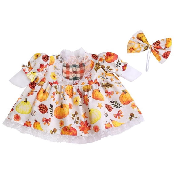 23 Inch Porch Goose Outfit Set, Autumn Harvest Dress with Bow Headband, Thanksgiving Decorative Clothing Accessories for Garden Goose Statue