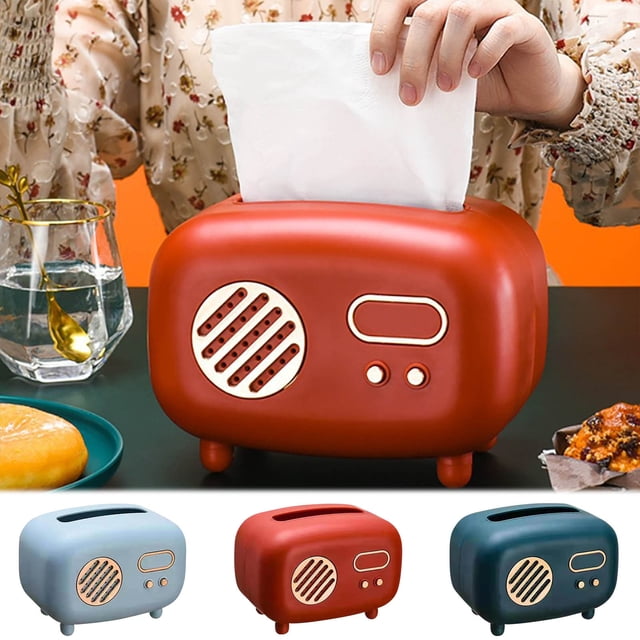 MTBLYS Radio Tissue Box Home Living Room Decor Vintage Style Multipurpose Tissue Holder with Radio 1-Pack 19X14X13Cm