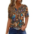 thumbnail image 7 of Heisall Womens Tops Short Sleeve V Neck Button Retro Print Fashion Casual Tshirts, 7 of 7