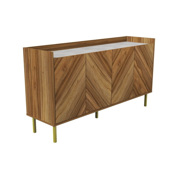 Inval 4-Shelf Entryway Sideboard Console Table with Gold Legs, Brown Oak