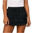 thumbnail image 2 of Women's Drawstring Waist Mini Skirt Built in Shorts, Summer Casual Lightweight Cotton Skirt with Pockets Black XL, 2 of 6