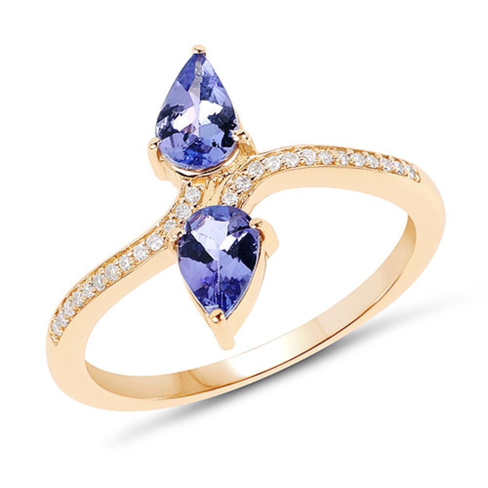 Genuine Pears Tanzanite and Diamond Ring in 14k Yellow Gold Size 7.00 by Bonyak Jewelry