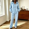 thumbnail image 2 of Szluipve 2 Piece Sets for Women Velour Tracksuit 2 Piece Outfits Hooded Henley Button Long Sleeve Top & Wide Leg Pants Casual Soft Loungewear Set with Pockets Sky Blue XL, 2 of 9