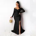 thumbnail image 4 of Vestidos de noche formales sexys con hombros descubiertos y escote oblicuo para mujer, vestidos largos de sirena con abertura y manga larga para fiestas nocturnas y clubes nocturnos, 4 of 4