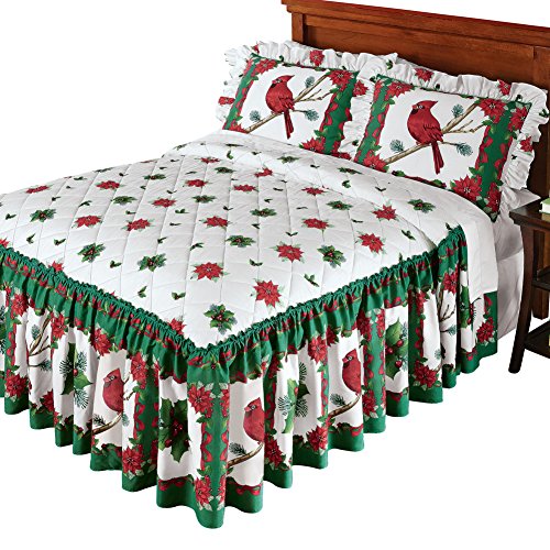 Festive Cardinal Evergreen Holiday Bedspread Multi Queen