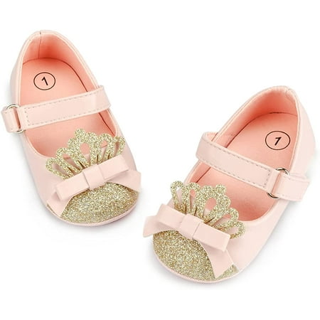 

QWZNDZGR Infant Baby Girls Mary Jane Shoes Non-Slip Rubber Sole Ballet Slippers Princess Dress Wedding Shoes Newborn Crib Shoes First Walkers Shoes