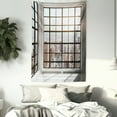 thumbnail image 3 of Modern Tapestry, Urban City View of Apartments from Square Shape Windows Photograph, Wall Hanging for Bedroom Living Room Dorm Decor, 60W X 80L Inches, White Black and Pale Brown, by Ambesonne, 3 of 5