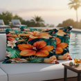 thumbnail image 2 of Outdoor Pillow Cover Orange Flowers Green Leaf Set of 2 Waterproof Throw Pillowcases Vintage Floral Decorative Patio Furniture Pillows for Couch Garden Indoor & Outdoor Use, 2 of 9
