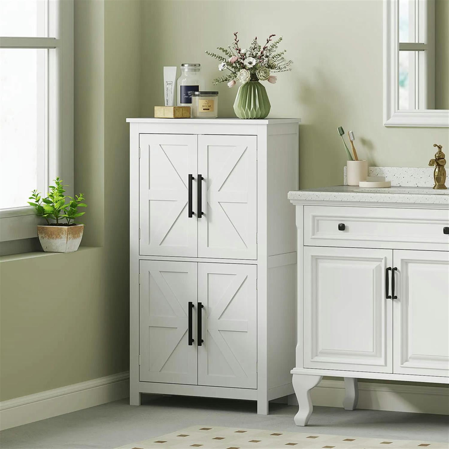 Demi Bonn 43" Farmhouse Bathroom Floor Cabinet, Freestanding Storage Cabinet with Adjustable Shelf and 4 Doors, for Living room, Entryway, Kitchen, White