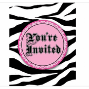 Super Stylish Pink Black Zebra Polka Dot Birthday Party Invitations w/Envelopes