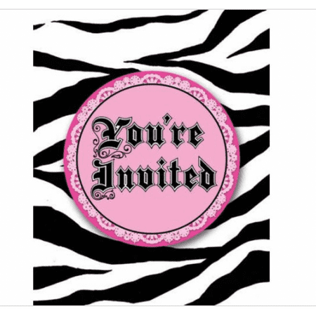 Super Stylish Pink Black Zebra Polka Dot Birthday Party Invitations w/Envelopes