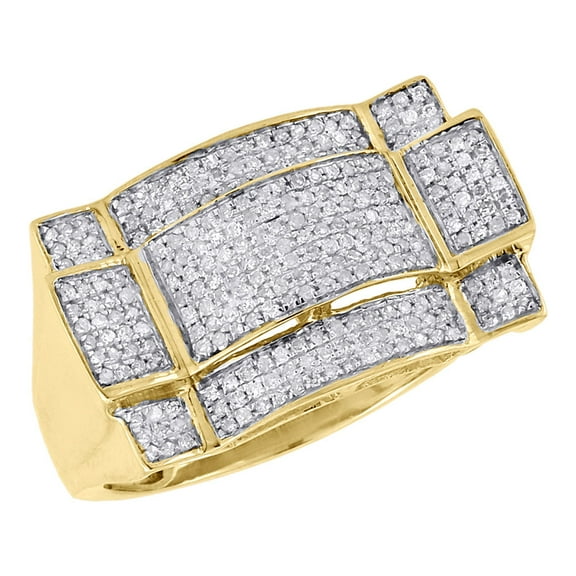 10K Yellow Gold Mens Diamond Round Cut Square Top Fashion Pinky Ring 0.52 Ct.