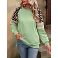 thumbnail image 6 of Womens Leopard Print Long Sleeve Shirts Fall Casual Crewneck Color Block Tops Sweatshirts Grass Green XXL, 6 of 8