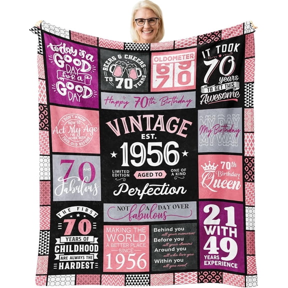 70th Birthday Gifts for Women Blanket 60"x 50", Best Gifts for 70 Year Old Woman, 70 Year Old/1956 Birthday Gifts for Women, 70 th Bday Presents for Mom