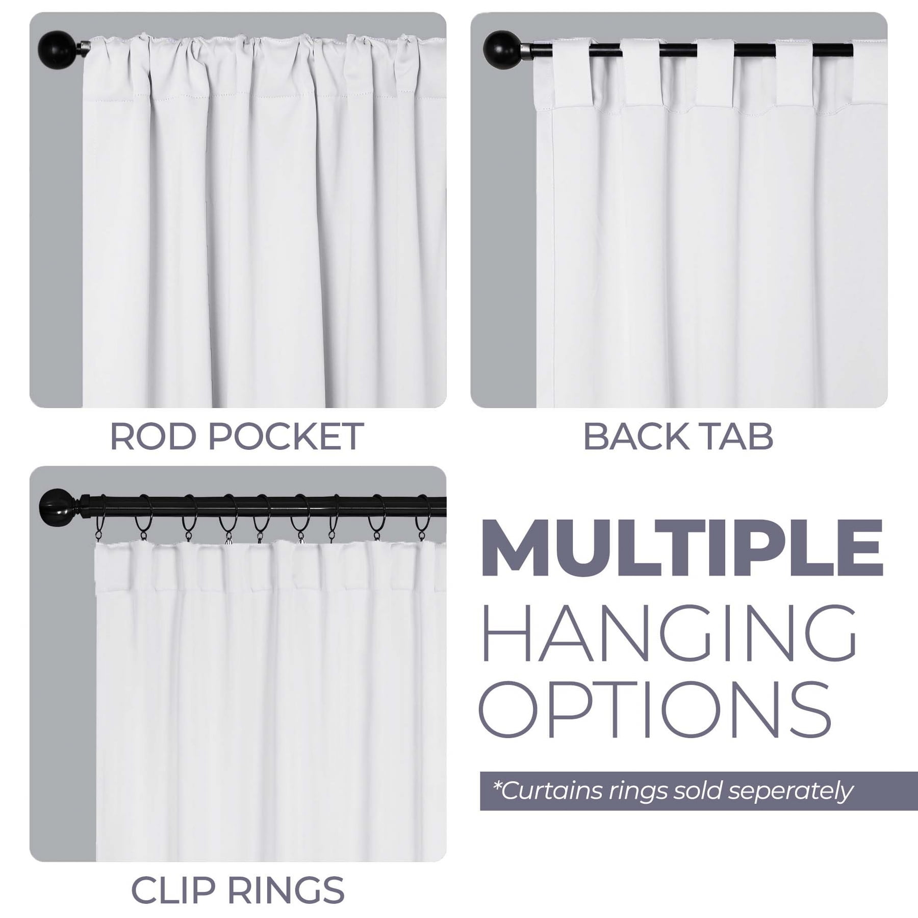 Superior Blackout Solid Light Filtering Back Tab Curtain Panel Set, 52" x 96", Snow White