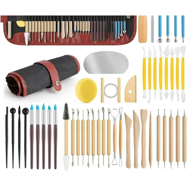 Herramientas para Arcilla 48pcs, Herramienta Escultura Cerámica Arcilla con Bolígrafos de Silicona, Herramientas de Tallado de Arcilla para Moldear Modelar, Bolsa de Almacenamiento, Multifuncional DIY