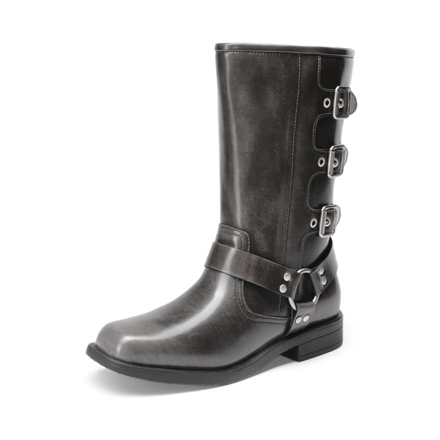 Botas DREAM PAIRS para Niñas Altas hasta la Rodilla Estilo Motociclista Gris Oscuro