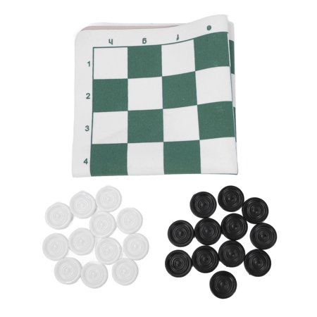 YAHHU Professional Green PU Leather Checkers Board Game Set, Portable Educational Draughts Set for Families, 13.8 inches / 35 cm Folding Mat