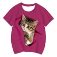 thumbnail image 2 of FAOWME Toddlers Kids Girls T Shirt Short Sleeve Round Neck Cute Cat Print Comfortable Breathable Top For Casual Daily Wear,Hot Pink,6-7 Years, 2 of 4