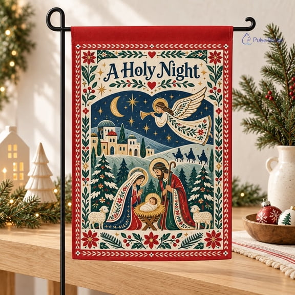 Nativity Garden Flag Holy Night Christian Christmas Double-Sided Fabric Yard Decor