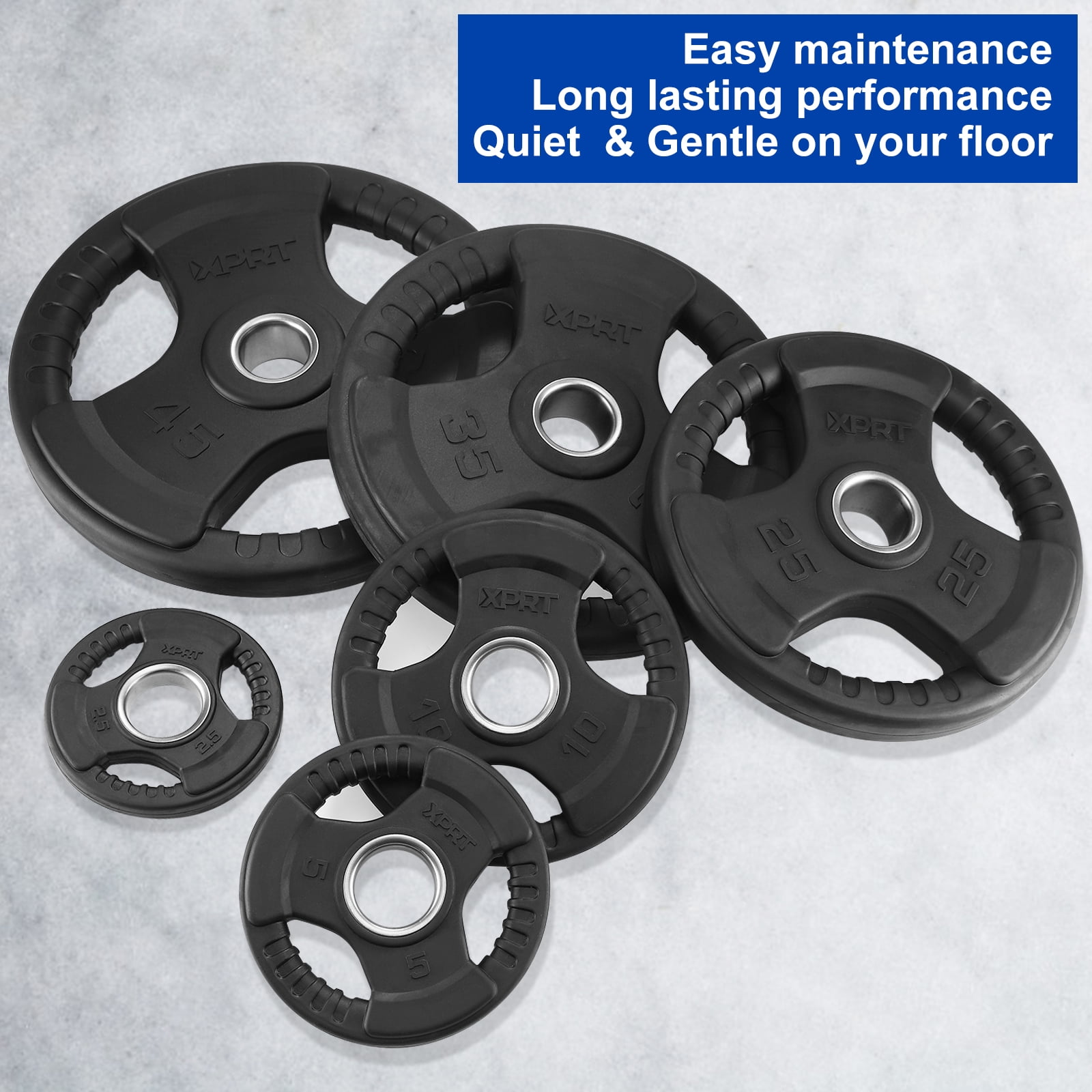 XPRT Fitness Olympic 2-Inch Grip Rubber Coated Weight Plates for Weightlifting,5LB Pair