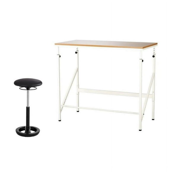 Safco Elevate 48W 2 Piece Office Set with Standing Desk in Brown and Backless Drafting Chair in Black