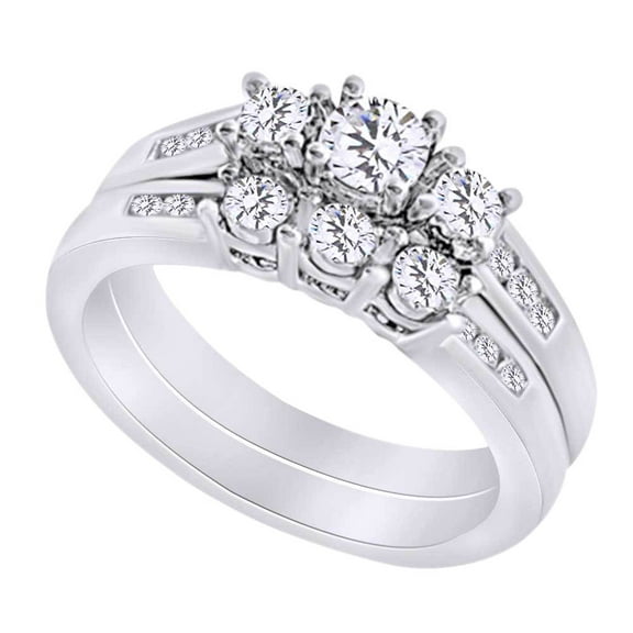 AFFY Round Shape White Natural Diamond Bridal Ring Set In 10k White Gold (0.5 cttw) Ring Size-4