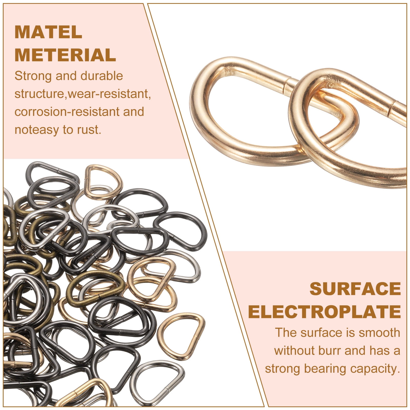 Uxcell 100pcs D Ring 1" (25mm) Metal Electroplate D-Shape Buckle Clips, 4 Colors
