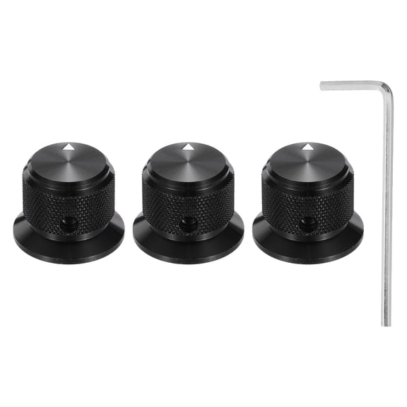 Uxcell 3 Pcs Aluminium Potentiometer Knobs, 1/4" (6mm) Universal Volume Tone Control Knobs with Arrow Indicator for Guitar, Bass, 3/4" Black