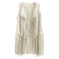 thumbnail image 2 of Baberdicy Women's Mid-Length Tassel Vest, Sleeveless Open Front Cardigan Tank Jacket , Solid Fringe Vest, Sleeveless Duster Cardigan, Boho Layer Beige L, 2 of 5