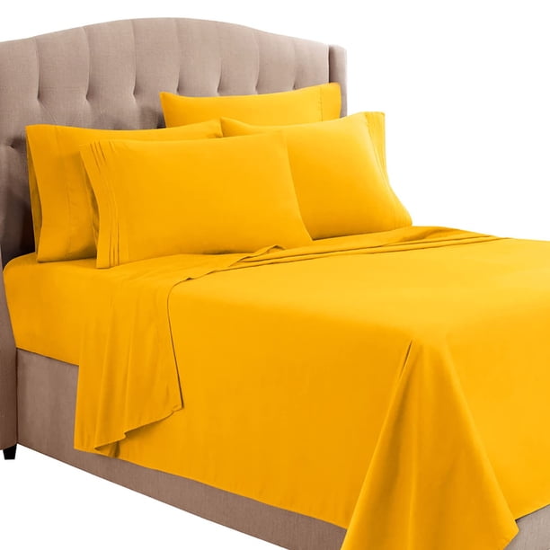 Clara Clark Juego De Sábanas Completas De 6 Piezas – Sábanas De Lujo De Hotel Para Cama De Tamaño Completo, Sábanas Y Fundas De Almohada Súper Suaves, Sábanas De Tamaño Completo, Color Amarillo