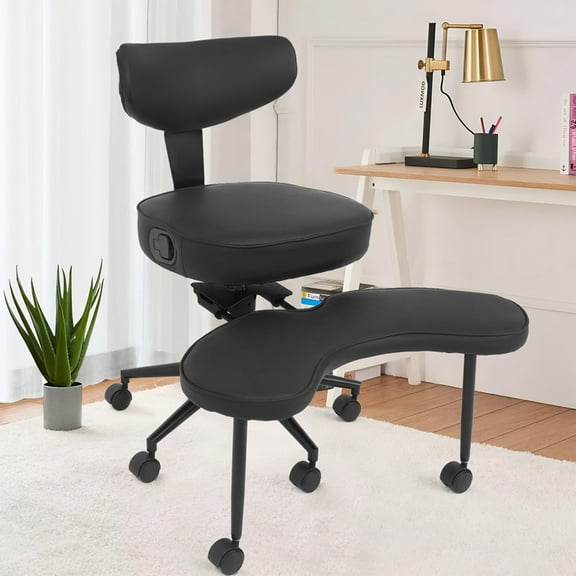 PULUOMIS Meditation Chair, ADHD Chair for Adults with Back Support, Ergonomic Kneeling Yoga Criss Legged Desk Use, Black