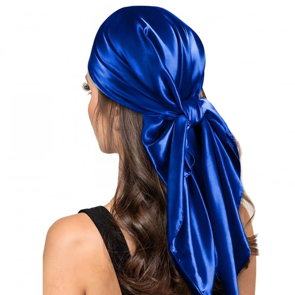 TELOLY Women Fashion Solid Satin Square Head Scarf Lightweight Neck Scarves Hair Bandana Neckerchief Hair Scarf Headband Blue One Size