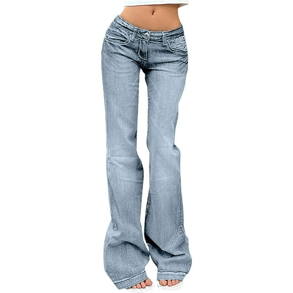 WTXUE Flare Jeans for Women Women's Stretch Denim Pants Bootcut Bell Bottom Jeans Low Waisted Street Retro Dashion Slimming Bell Bottoms Jeans Light Blue L