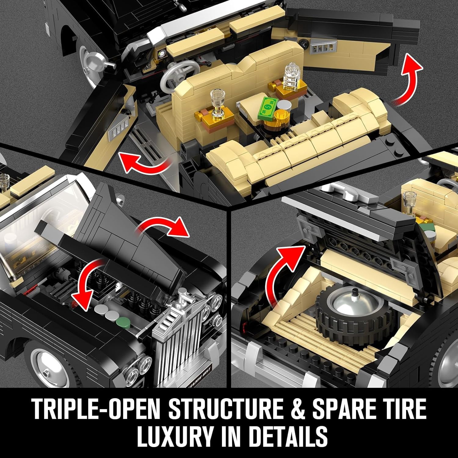 Classic Car Building Sets, MOC Vintage Luxury Convertible Model Building Blocks Kits, Gift for Collections Enthusiasts (1096 Pieces