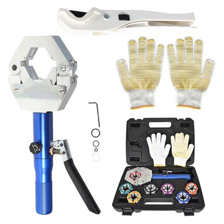 Hydraulic A/C Hose Crimper Tool Kit - 7 Die Set for Automotive A/C Repair - Handheld Hydraulic Clamp for Barbed & Beaded Fittings - IG-71500