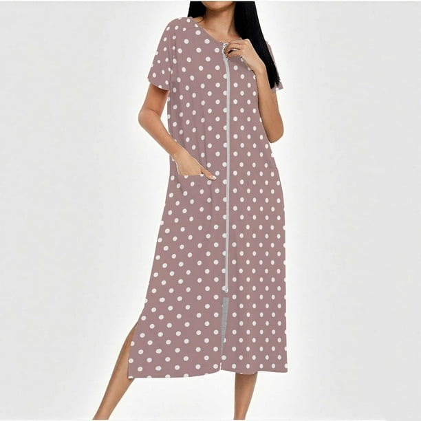 Camisón largo con cremallera para mujer, bata de punto, largo completo, color degradado, con bolsillos