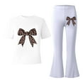 thumbnail image 5 of XUELUO Big Girls Outfit Sets 2-Piece Short Sleeve Leopard Bow Pattern Tops + Flared Pants Summer Spring Fashion Cute Clothes, 5 of 5